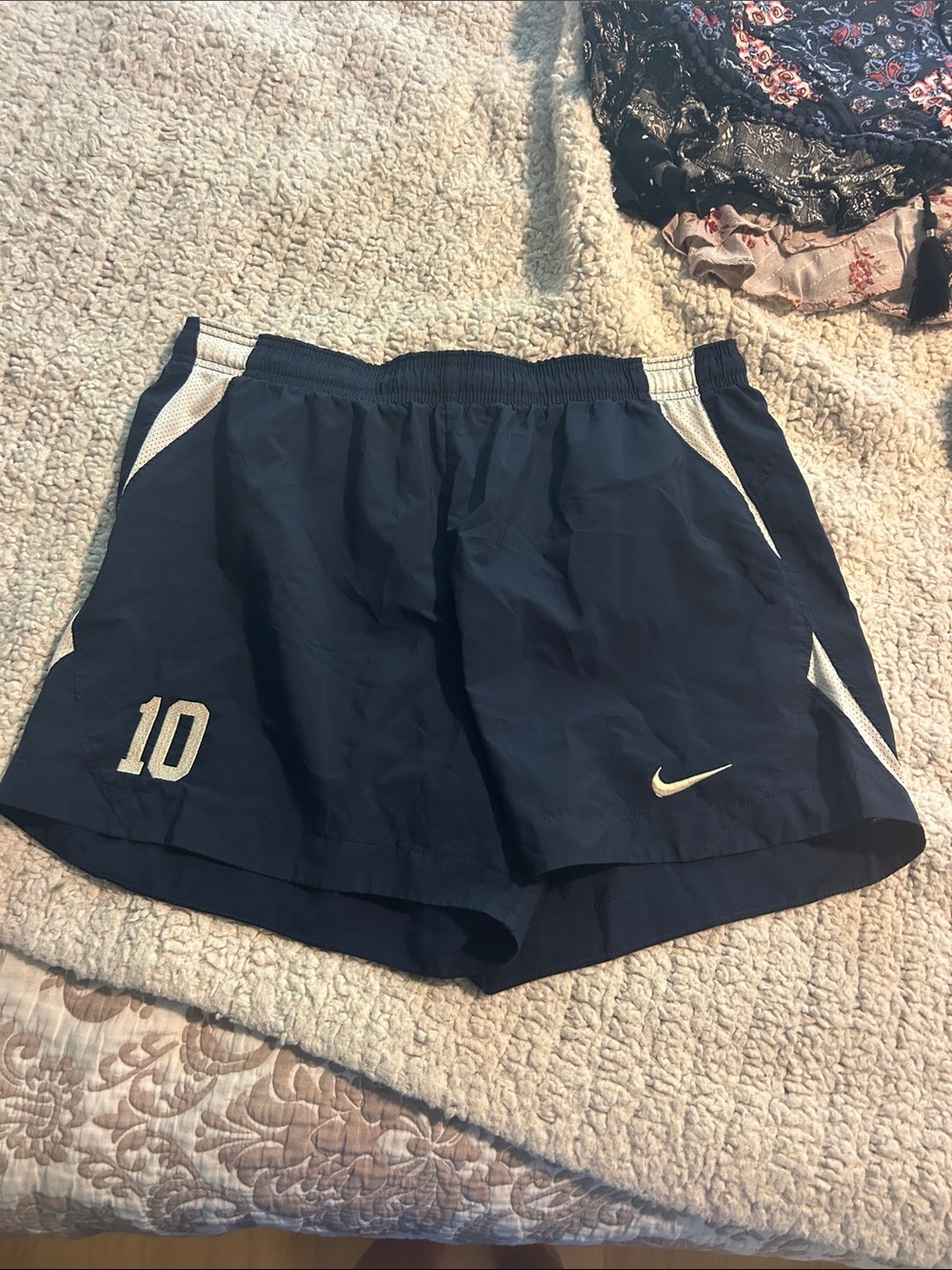 Nike Women's Dark Blue Athletic Shorts with White Trim